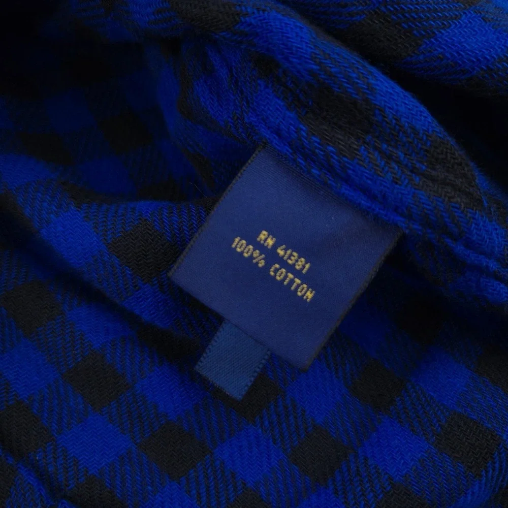 Polo Ralph Lauren Shirt Mens Small Flannel Long Sleeve Button Plaid Check Blue